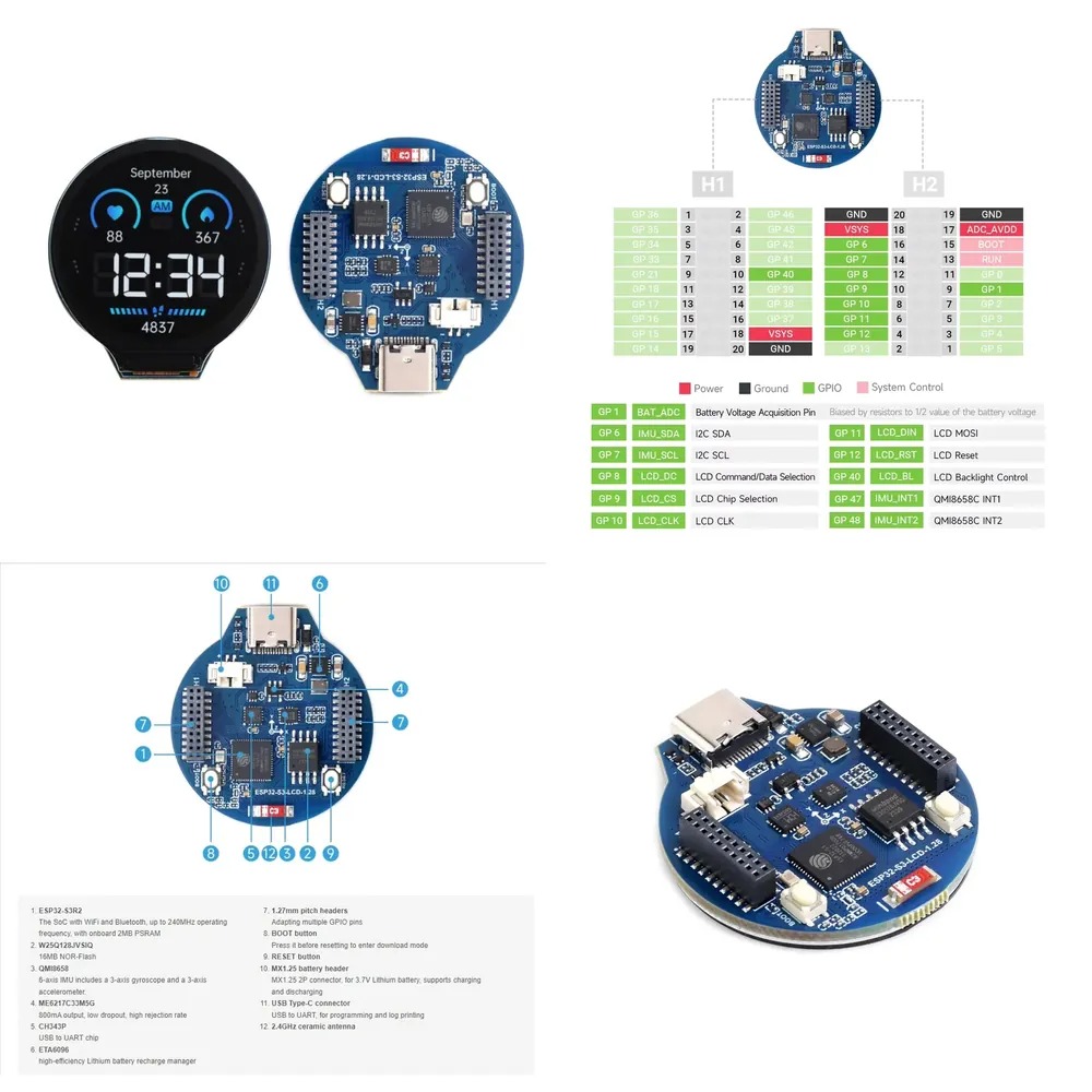 Esp32 S3 - ESP32-S3 LCD geliştirme kartı 1.28 inç